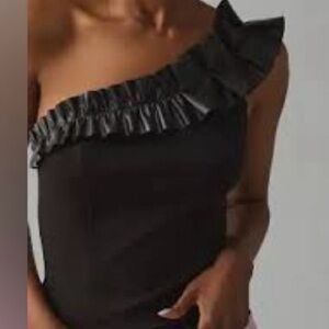Anthropologie Sunday in brooklyn one shoulder black faux leather top size XS